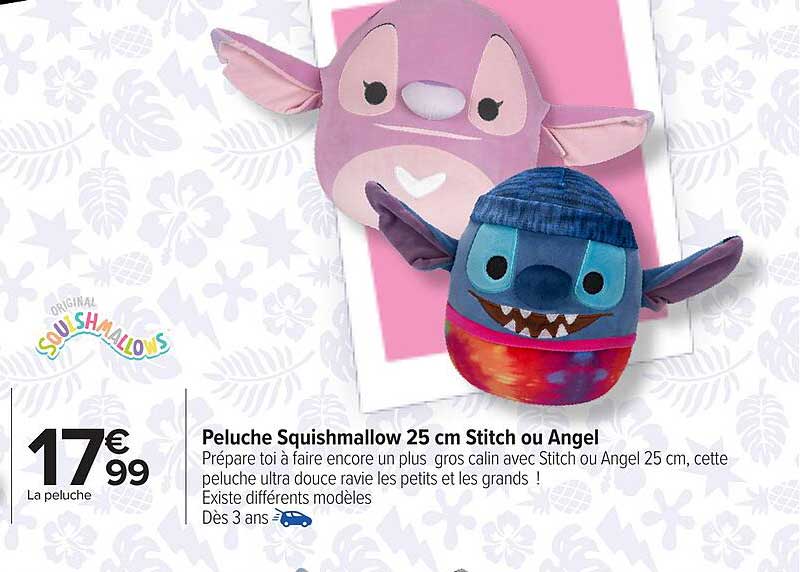 Peluche Squishmallow 25 cm Stitch ou Angel