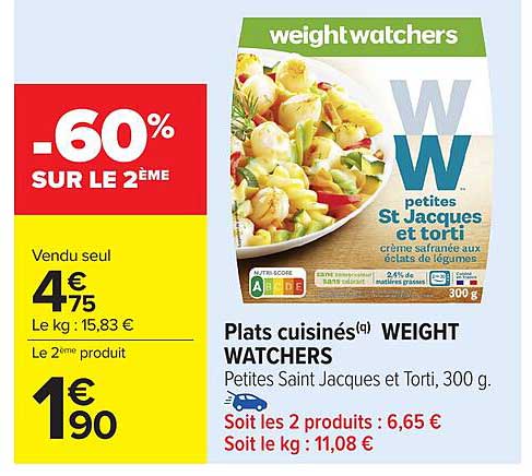 Plats cuisinés(a) WEIGHT WATCHERS Petites Saint Jacques et Torti, 300 g