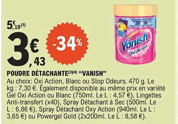 POUDRE DÉTACHANTE(3)(4) "VANISH"