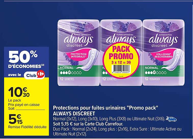 Protections pour fuites urinaires 'Promo pack' ALWAYS DISCREET