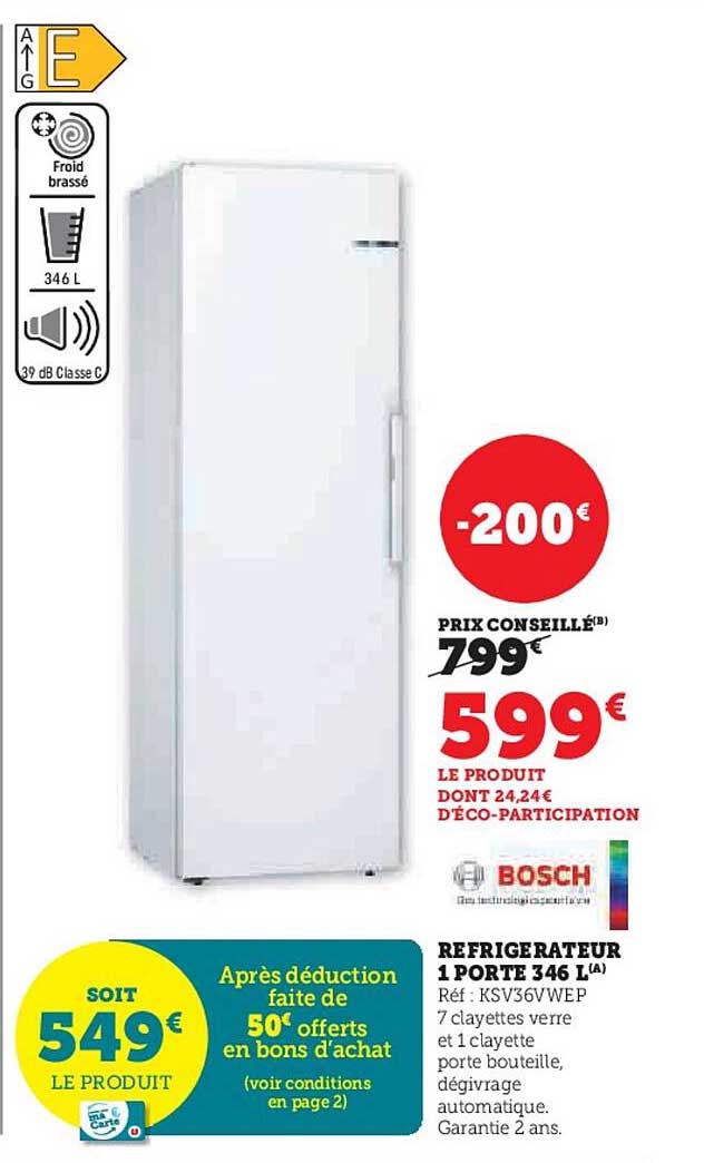 Réfrigérateur 1 PORTE 346 L