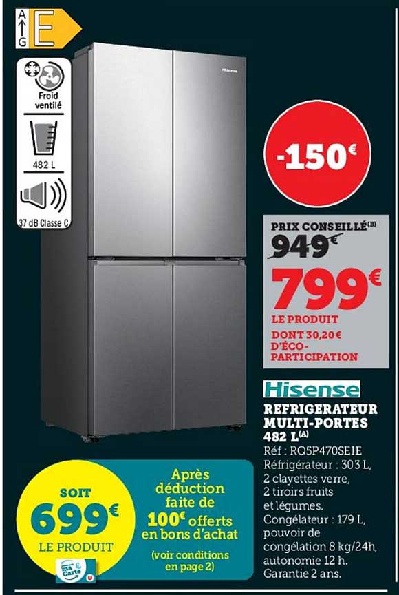 Réfrigérateur Multi-Portes Hisense 482 L