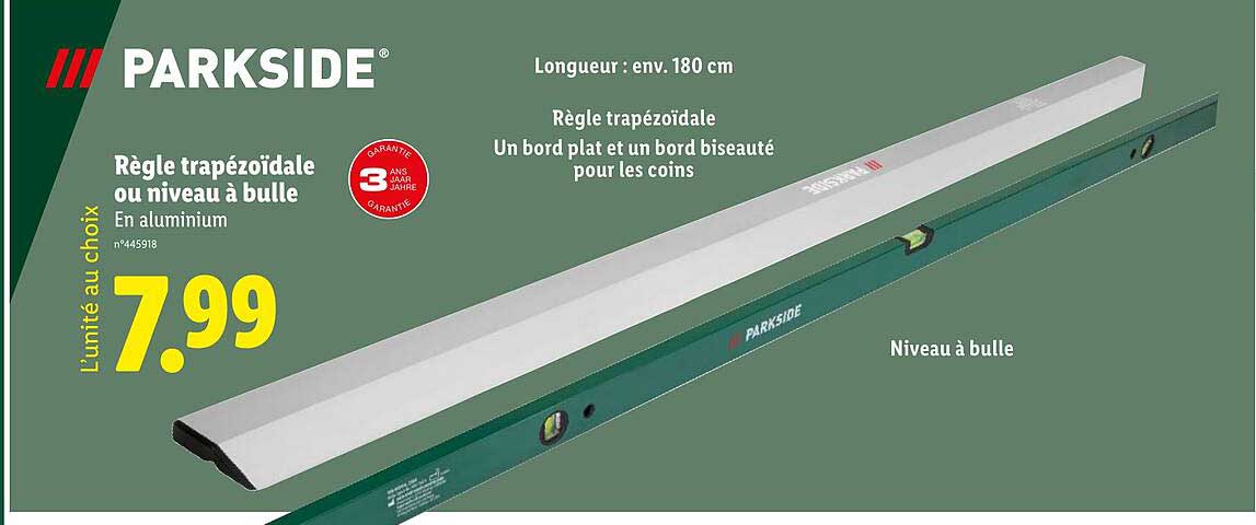 Règle trapézoïdale ou niveau à bulle
