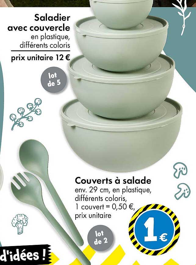 Saladier avec couvercle en plastique, différents coloris