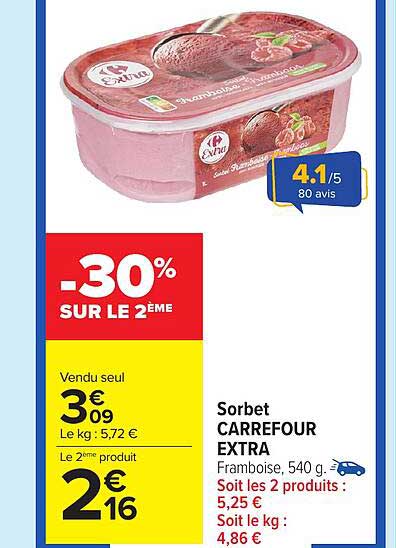 Sorbet CARREFOUR EXTRA Framboise, 540 g
