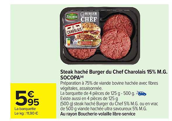 Steak haché Burger du Chef Charolais 15% M.G. SOCOPA