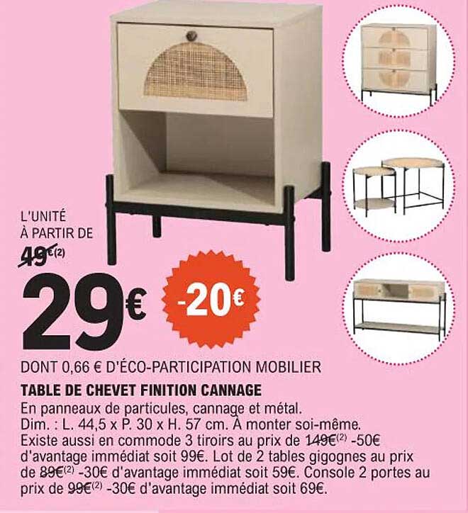 TABLE DE CHEVET FINITION CANNAGE