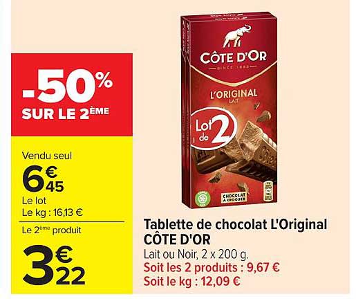 Tablette de chocolat L'Original CÔTE D'OR