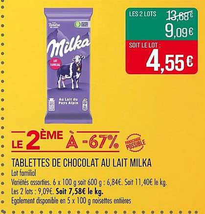 TABLETTES DE CHOCOLAT AU LAIT MILKA
