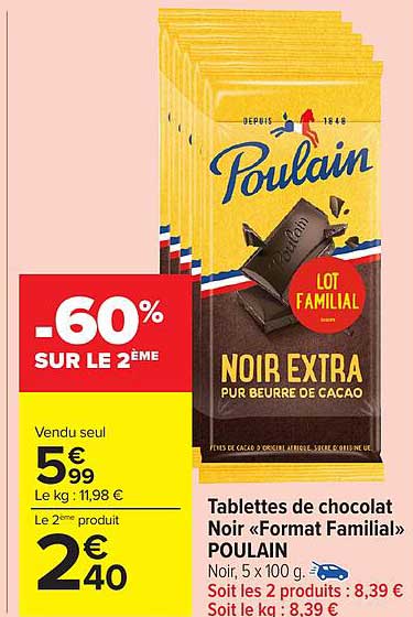 Tablettes de chocolat Noir «Format Familial» POULAIN