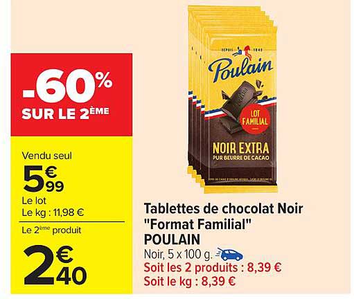Tablettes de chocolat Noir "Format Familial" POULAIN