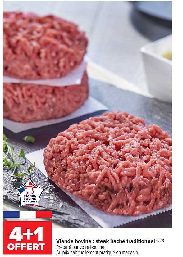 Viande bovine : steak haché traditionnel (1kg) - 4+1 OFFERT