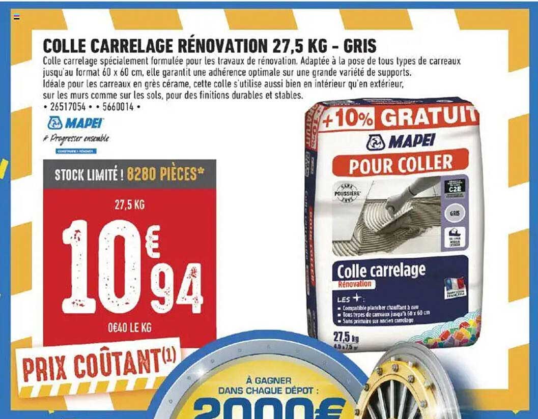 COLLE CARRELAGE RÉNOVATION 27,5 KG - GRIS