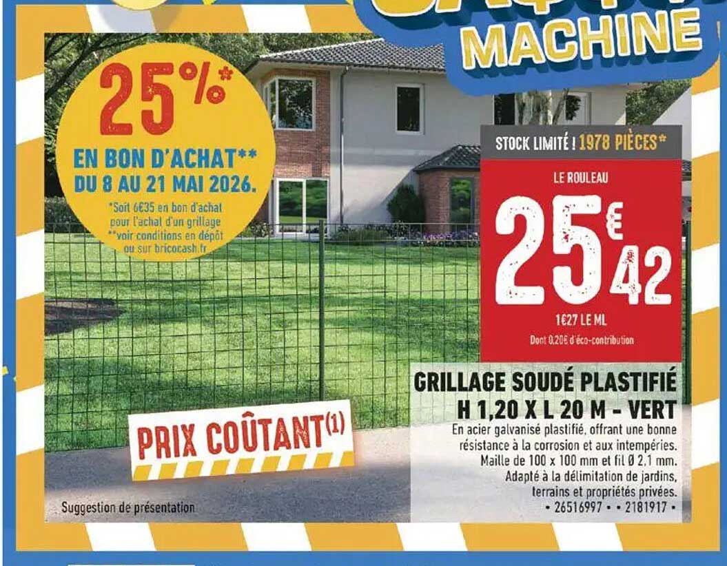 GRILLAGE SOUDÉ PLASTIFIÉ H 1,20 X L 20 M - VERT