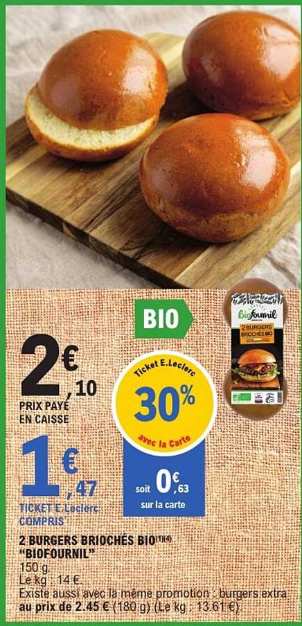 2 BURGERS BRIOCHES BIO "BIOFOURNIL"