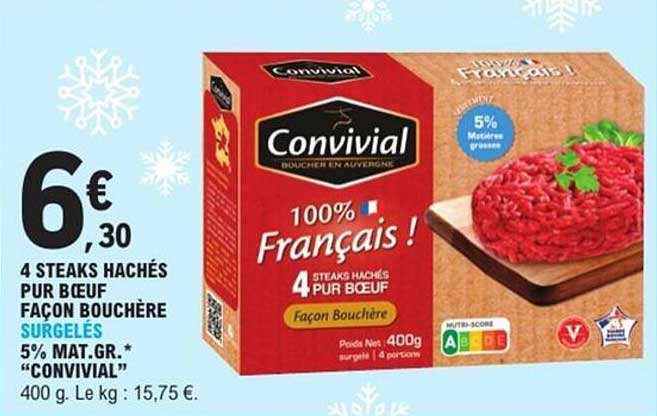 4 STEAKS HACHÉS PUR BŒUF FAÇON BOUCHÈRE SURGELÉS