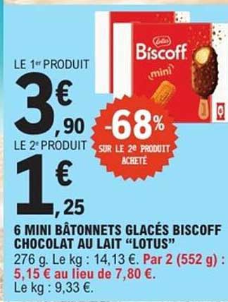 6 MINI BÂTONNETS GLACÉS BISCOFF CHOCOLAT AU LAIT “LOTUS”