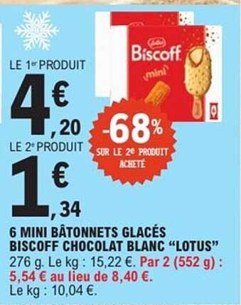 6 MINI BÂTONNETS GLACÉS BISCOFF CHOCOLAT BLANC “LOTUS”