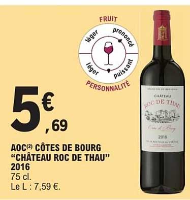 AOC Côtes de Bourg "Château Roc de Thau" 2016