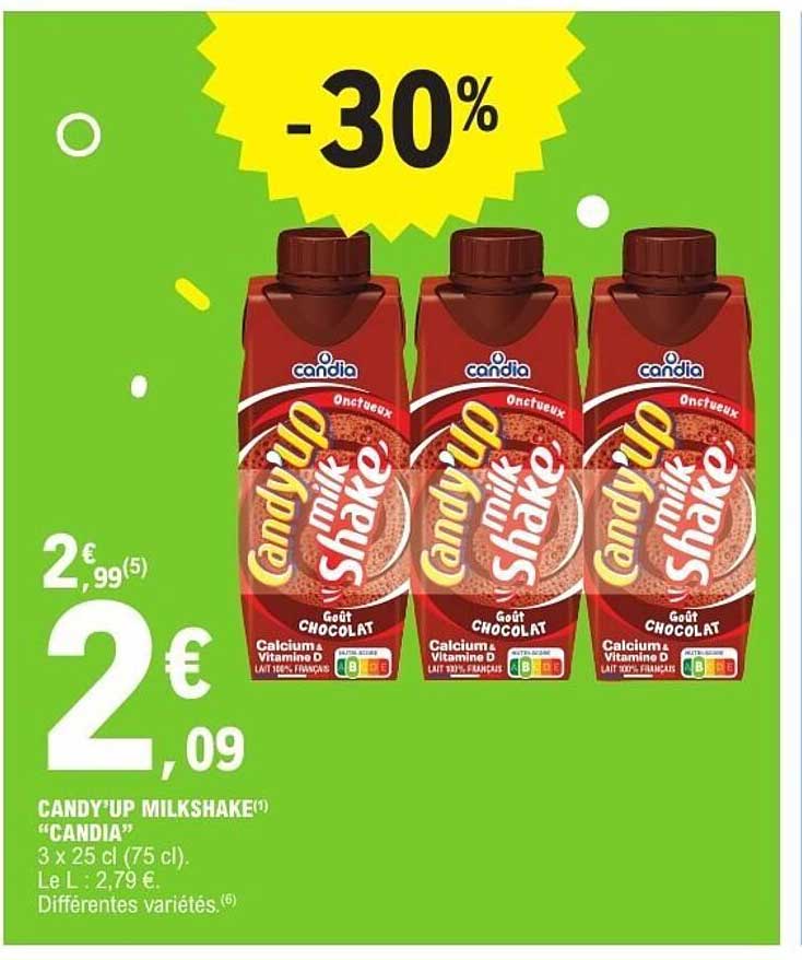 CANDY'UP MILKSHAKE "CANDIA" 3 x 25 cl (75 cl) Goût Chocolat