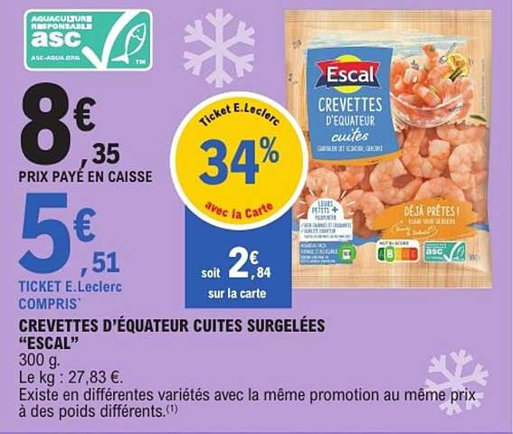 CREVETTES D’ÉQUATEUR CUITES SURGELÉES “ESCAL”