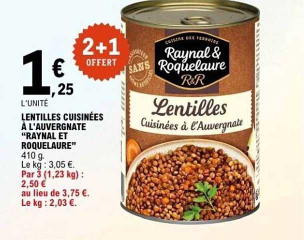 LENTILLES CUISINÉES À L'AUVERGNATE "RAYNAL ET ROQUEAULTE"