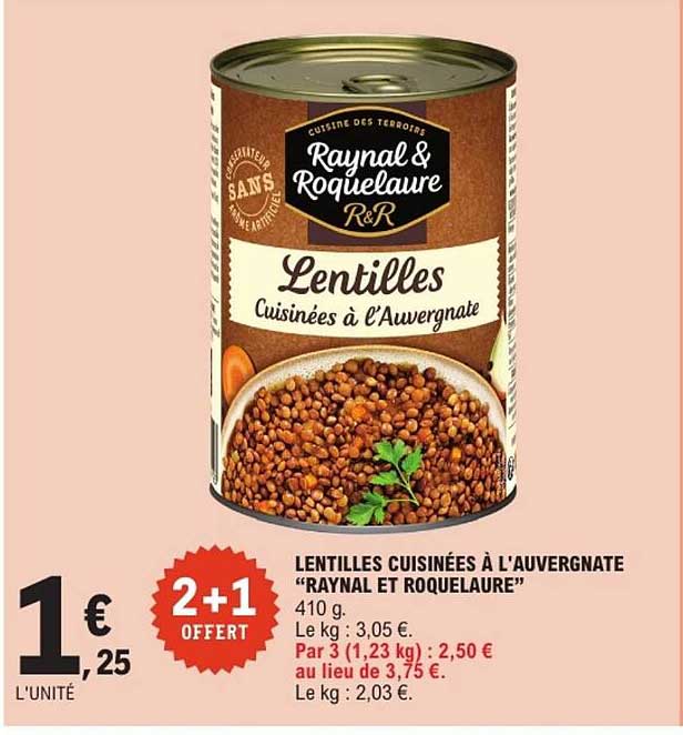 LENTILLES CUISINÉES À L'AUVERGNATE "RAYNAL ET ROQUELAURE"