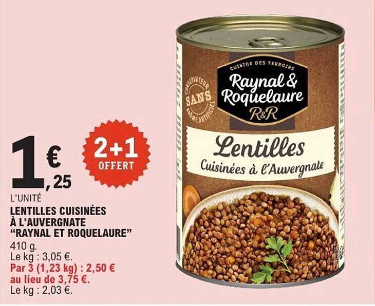 Lentilles cuites à l'Auvergnate "Raynal et Roquelaure"