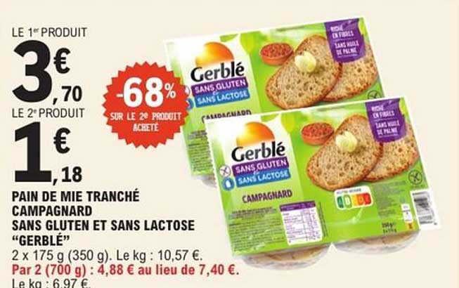 PAIN DE MIE TRANCHÉ CAMPAGNARD SANS GLUTEN ET SANS LACTOSE “GERBLÉ”