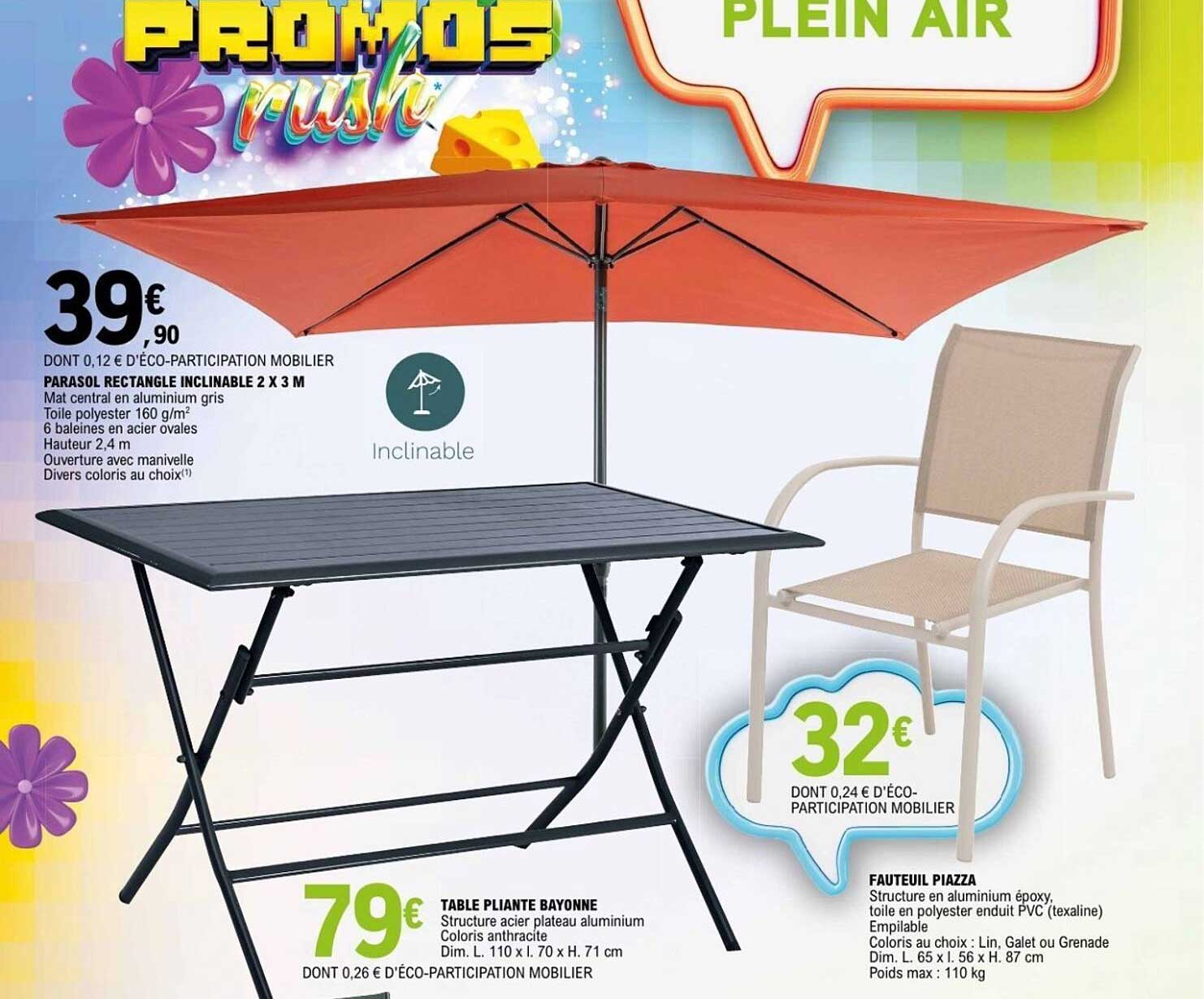 PARASOL RECTANGULAIRE INCLINABLE 2 X 3 M