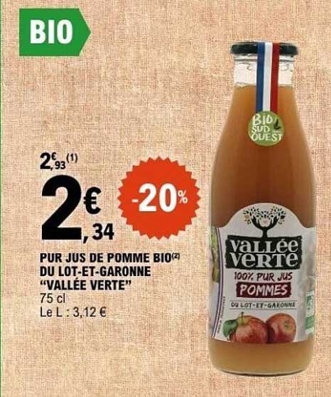 PUR JUS DE POMME BIO DU LOT-ET-GARONNE "VALLÉE VERTE"