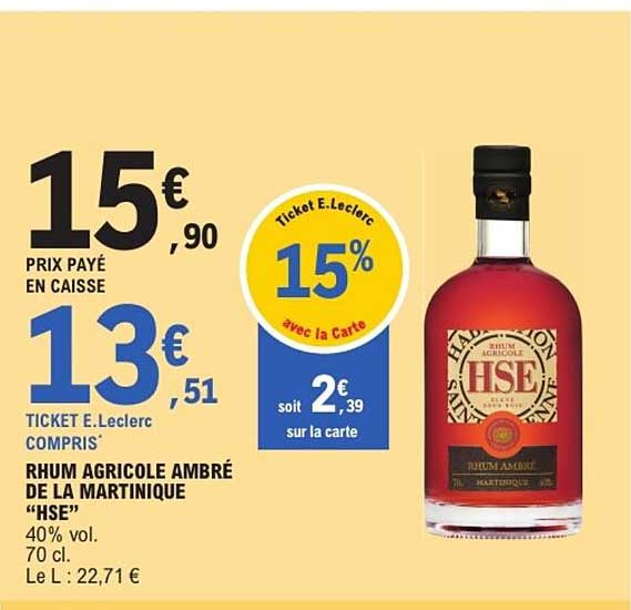 RHUM AGRICOLE AMBRÉ DE LA MARTINIQUE “HSE”