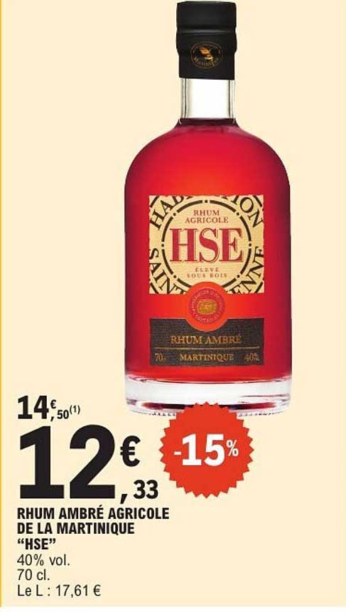 RHUM AMBRÉ AGRICOLE DE LA MARTINIQUE "HSE"