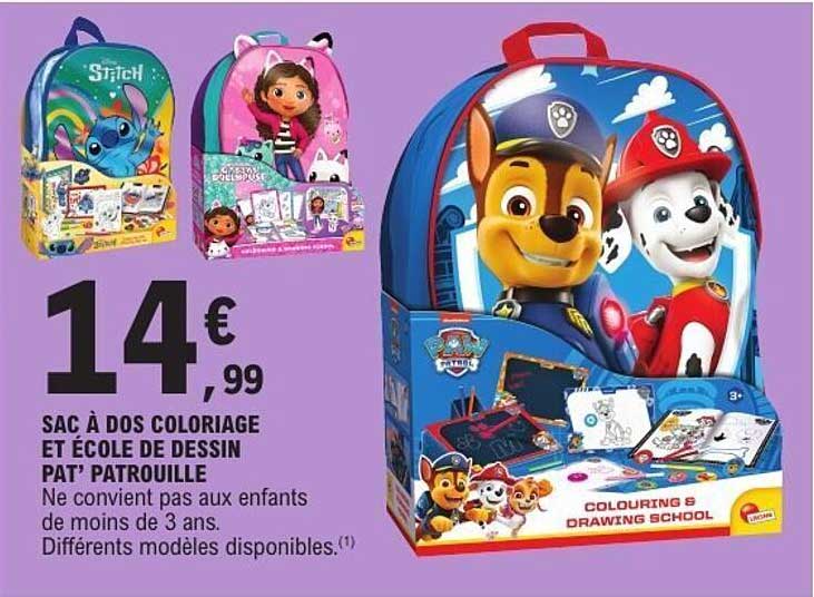 SAC À DOS COLORIAGE ET ÉCOLE DE DESSIN PAT' PATROUILLE