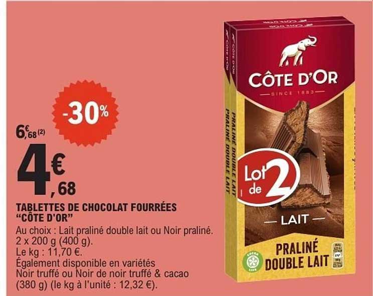 TABLETTES DE CHOCOLAT FOURRÉES "CÔTE D'OR"