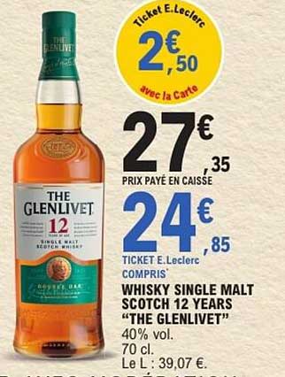 WHISKY SINGLE MALT SCOTCH 12 YEARS “THE GLENLIVET”