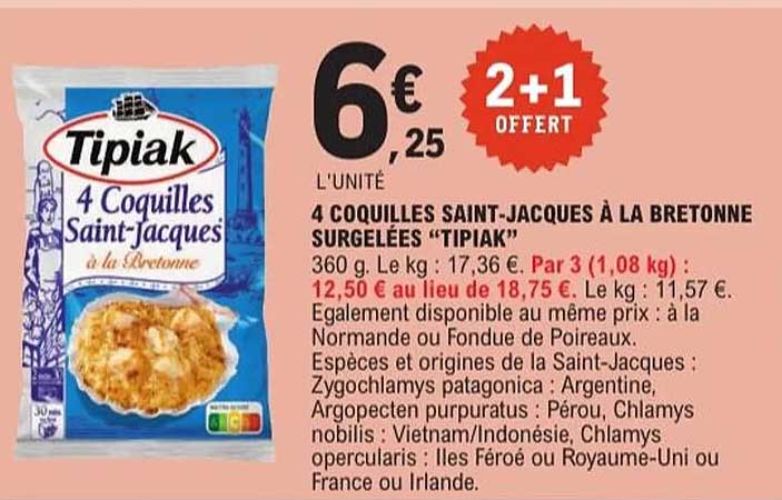 4 Coquilles Saint-Jacques à la bretonne Surgelées "Tipiak"