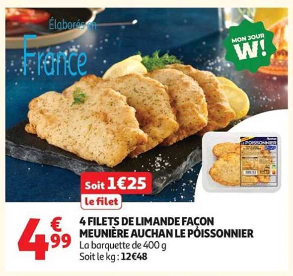 4 FILETS DE LIMANDE FAÇON MEUNIÈRE AUCHAN LE POISSONNIER
