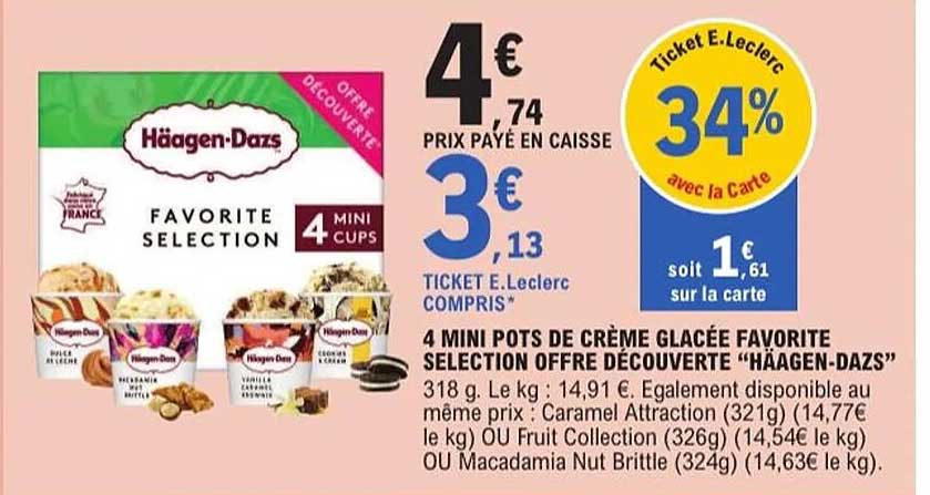 4 MINI POTS DE CRÈME GLACÉE FAVORITE SELECTION OFFRE DÉCOUVERTE “HAAGEN-DAZS”