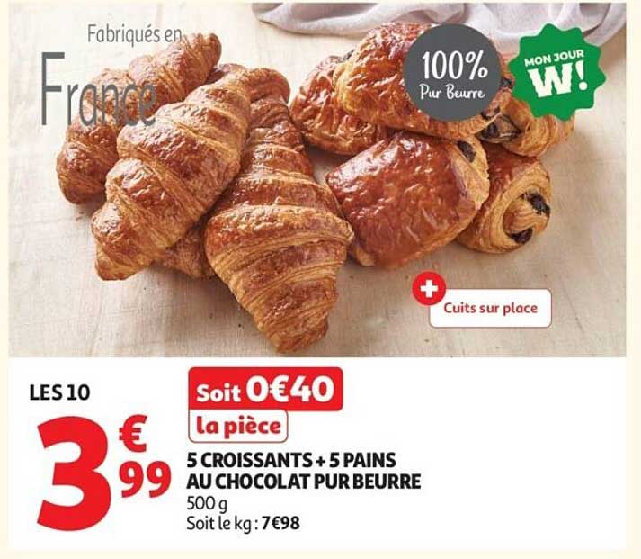5 CROISSANTS + 5 PAINS AU CHOCOLAT PUR BEURRE