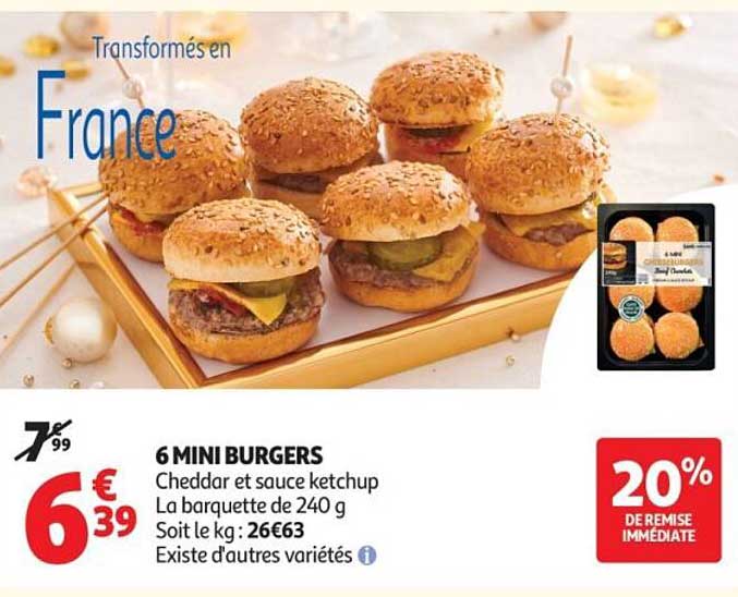 6 MINI BURGERS Cheddar et sauce ketchup
