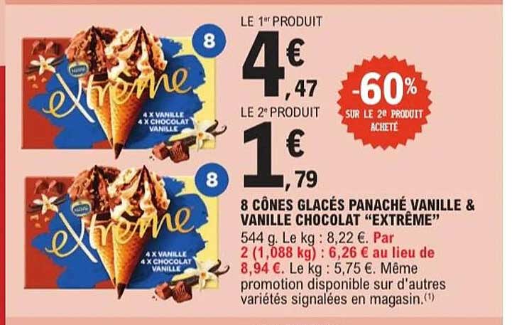 8 CÔNES GLACÉS PANACHÉ VANILLE & VANILLE CHOCOLAT "EXTRÊME"