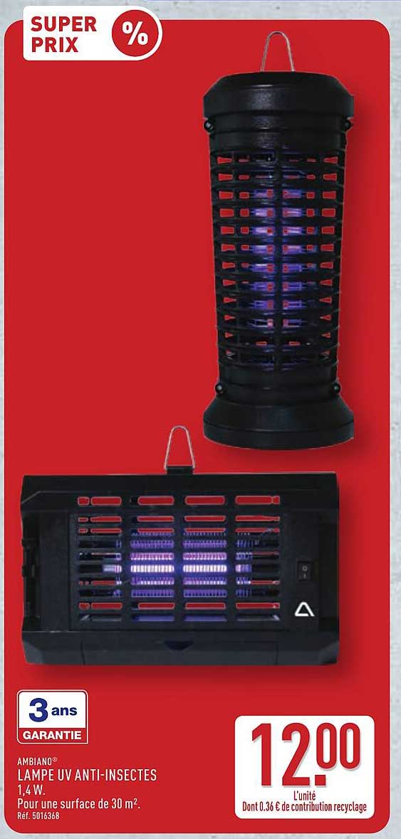 AMBIANO® LAMPE UV ANTI-INSECTES 1.4 W. Pour une surface de 30 m². Réf. 5016368