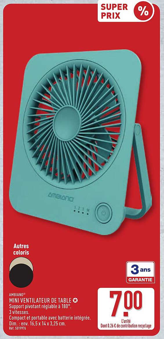 AMBIANO MINI VENTILATEUR DE TABLE