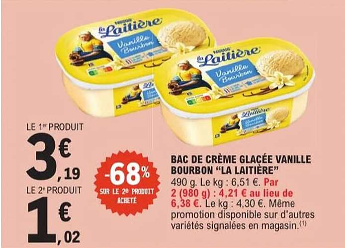 BAC DE CRÈME GLACÉE VANILLE BOURBON "LA LAITIÈRE"