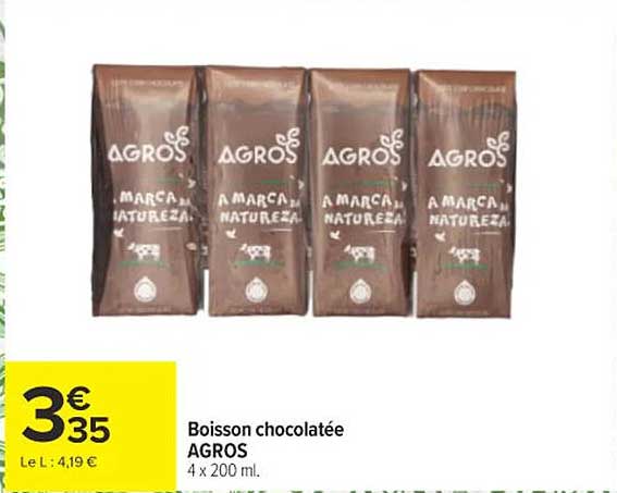 Boisson chocolatée AGROS 4 x 200 ml.