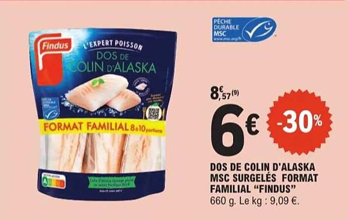 DOS DE COLIN D'ALASKA MSC SURGELÉS FORMAT FAMILIAL “FINDUS”