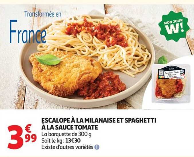 ESCALOPE À LA MILANAISE ET SPAGHETTI À LA SAUCE TOMATE