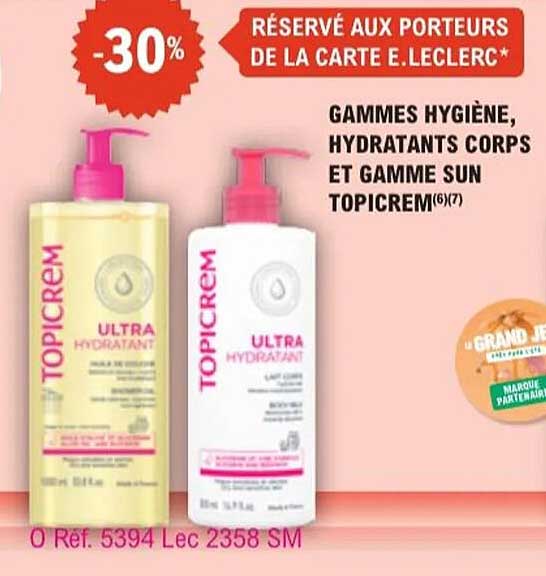 GAMMES HYGIÈNE, HYDRATANTS CORPS ET GAMME SUN TOPICREM(6)(7)