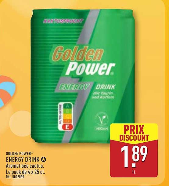GOLDEN POWER® ENERGY DRINK Aromatisée cactus. Le pack de 4 x 25 cl.